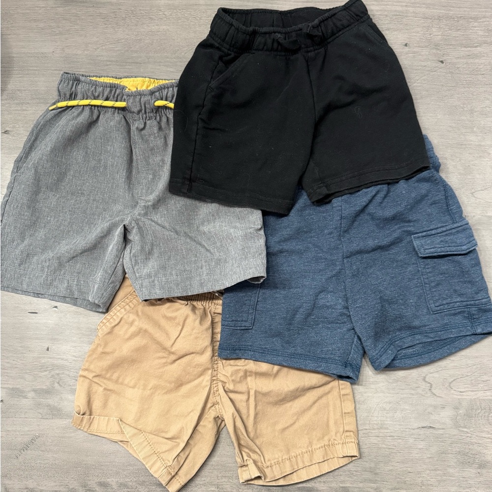 Set of Four Boys' Shorts in Black, Gray, Blue, and Tan